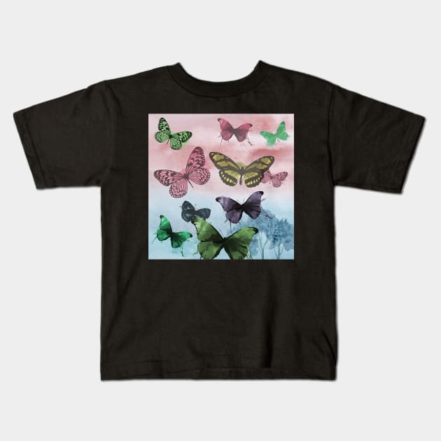 Butterfly Watercolor Graphic Art Inspiration, Colorful Happy Inspirational Design Home Decor, Apparel & Gifts Kids T-Shirt by tamdevo1